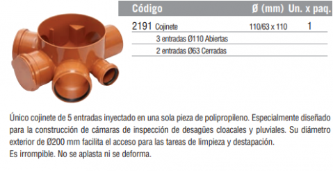 Cojinete para cámara de inspección Ø200 (5 entradas)