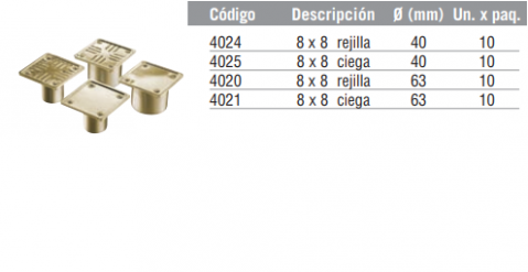 Portarrejilla 8 x 8 con salida 40 o 63 con rejilla o tapa Bronce Laminado